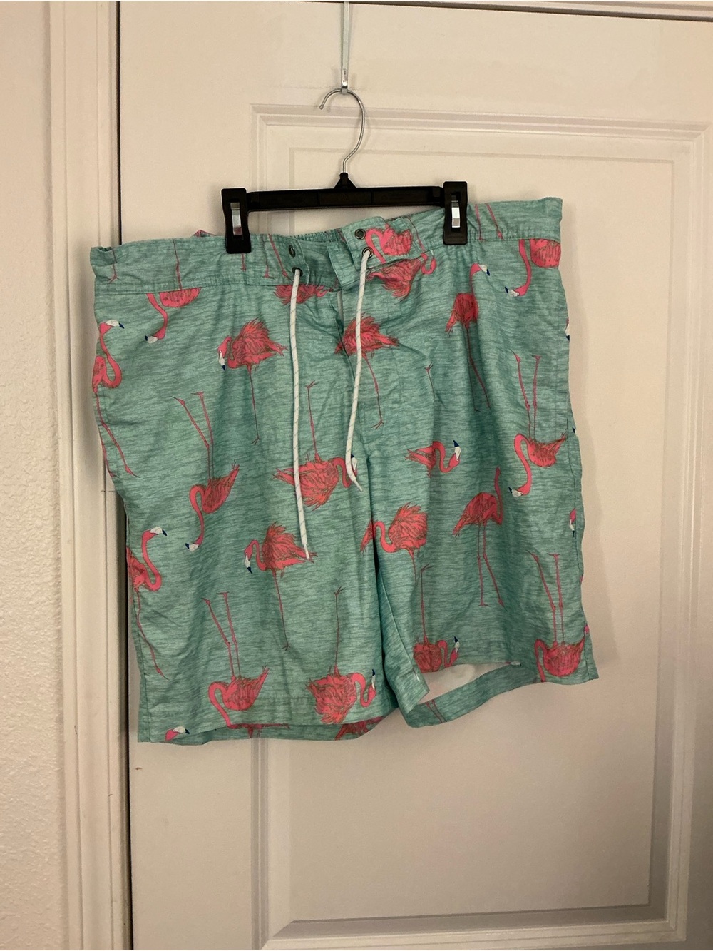 St John’s Bay Men’s XL Mint Green Heather Pink Flamingo Novelty Swim Trunks